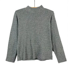 Womens Small Grey Knit Mock Neck Sweater  Basic Thick Knit